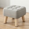 vepoty Fabric Padded Low Stool Household Small Stool Living Room Shoe Changing Stool Foot Stool with Non-skid Wooden Legs