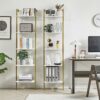 YMYNY Bookshelf Wall Mounted, Ladder Shelf, 5-Tier Bookcase Rack, Storage Unit with Metal Frame, Industrial Floating Wall Shelf for Living Room,