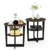 Furinno Oval End, Side Table, Nightstand, Engineered Wood, Columbia Walnut/Black, 2-Pack