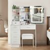 Saihemei Modern Makeup Vanity Desk with Mirror and LED Light, Makeup Table with 6 Drawers, Storage Shelves and Chair, 3 Lighting Modes and Adjust