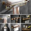 VERDDE Solid Wood Walnut Towel Rack Bathroom Towel Rack Bathroom Shelf Brushed Gold Bathroom Hanging Rod Wall Hanging Set