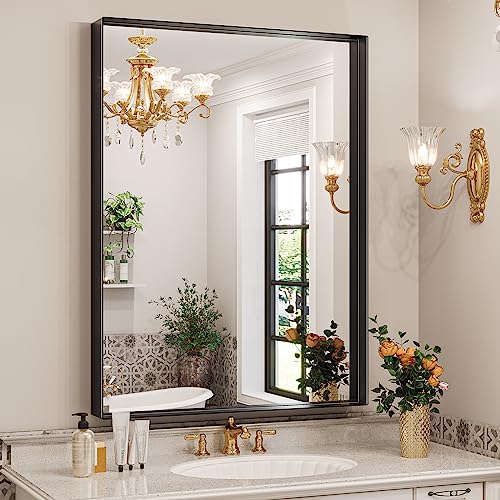Brightify Black Bathroom Vanity Mirror for Wall, 22x30 inch Black Mirrors for Bathroom, Metal Framed Mirror Wall Mounted for Farmhouse Bedroom En