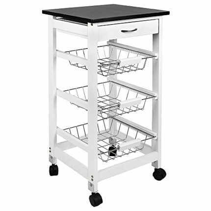Chef Vida 3 Tier Kitchen Trolley, Wood, White