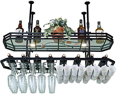 OUSIKA Wine Racks,Household Wine Shelf Cup Holder- Adjustable Height Ceiling Mounted Hanging Wine Bottle Holder Metal Wine Glass Rack Goblet Stem