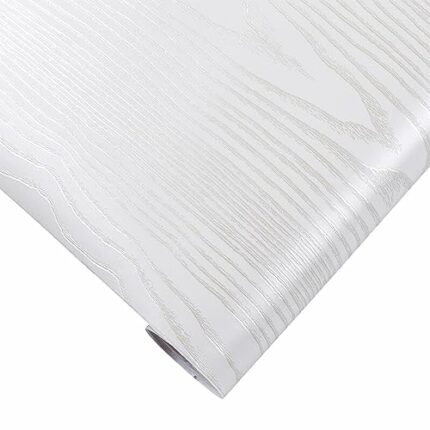 Hode Silver White Wood Effect Vinyl Wrap Self Adhesive, Worktop Covering Sticky Back Plastic Roll for Kitchen Furniture Wall Door Table Cupboard,