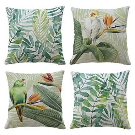 Hangood Cushion Cover Set of 4pcs Green Flower Bird Home Garden Outdoor Indoor Throw Pillow Case Sofa Chair Living Room 18x18 inch Pillowcase 45x