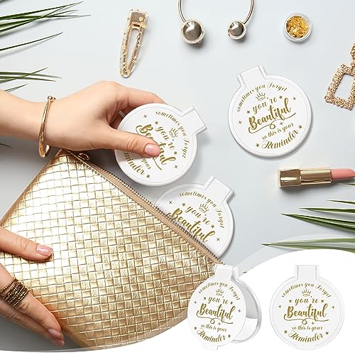 Gulfmew 2.76 Inch 36 Pcs Inspirational Compact Mirror Bulk Round Makeup Glass Mirror Personal Purse Pocket Mini Mirror Gifts for Women Girls Cowo