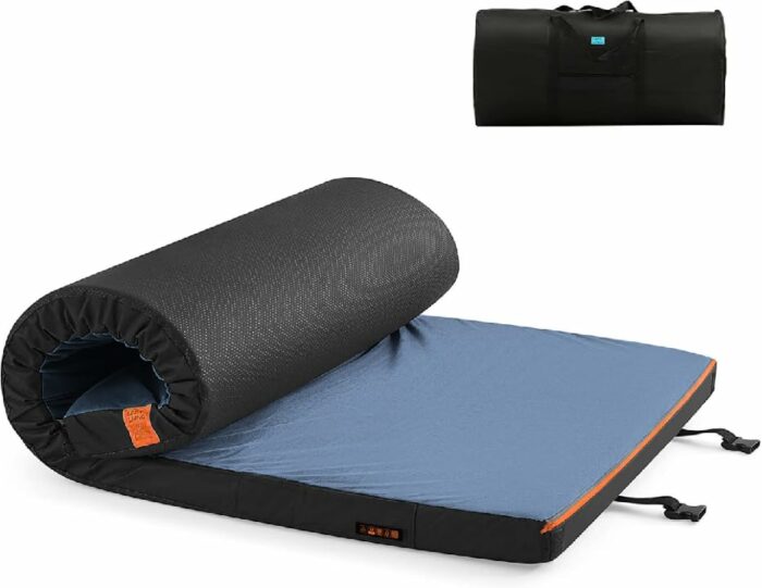 LINSY LIVING Memory Foam Camping Mattress, Waterproof Sleeping Mats for Adults, Portable Bed, Roll Up CertiPUR-US Memory Foam, Washable Velvet Co