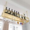 EYLINK Ceiling Wine Racks Hanging Wine Glass Rack Stemware Holder Metal Wine Bottle Holder Adjustable Height Goblet Storage Decoration Shelf For