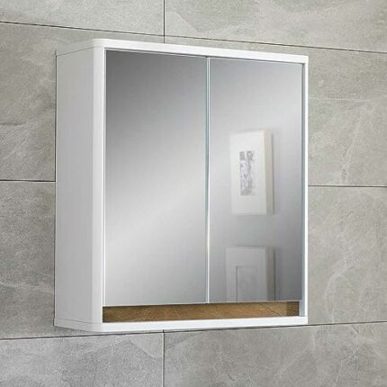House & Homestyle Prime Double Door Mirrored Cabinet with Reversible Colour Bar – 53 x 48 x 17cm, White