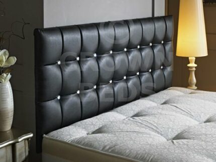 CROWNBEDSUK New Cubed Leather Headboard in 3ft,4ft,4ft6,5ft,6ft with different height option (Black, 4ft (small double) 26'')