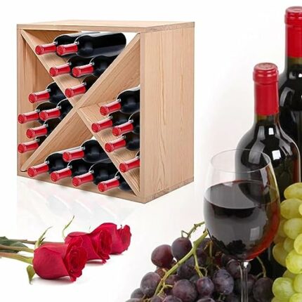 YIDANYOT Wine Rack 24 Bottles Countertop Wine Holder Wood Wine Bottle Holder Organizer Cube Tabletop Wine Storage Holder Rack for Home, Kitchen,
