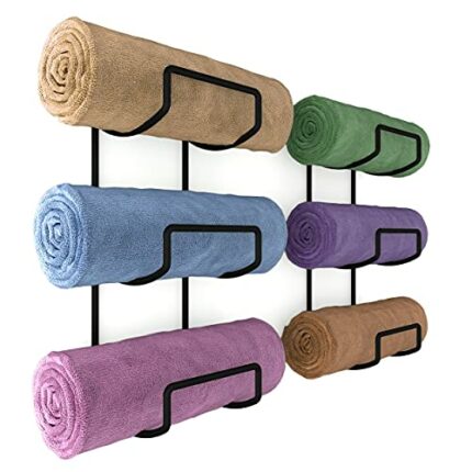 Wallniture Moduwine Bathroom Towel Rack Wall Mounted Set of 2, 3 Sectional Bathroom Towel Holder and Yoga Mat Storage Rack, Metal Black