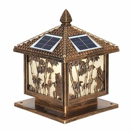GJCQZQ Exterior Rainproof Solar Outdoor Waterproof Patio Antirust Aluminum Street Pillar Bollard Post Light Continental Victoria Glass Garden Law