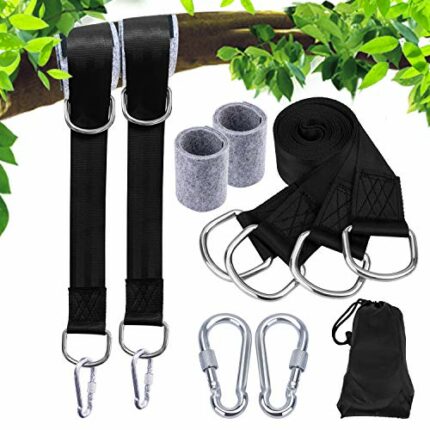 ANGGO Tree Swing Hanging Straps, Outdoor Hammock Straps Adjustable Holds 2200 lbs, 5ft/152cm Swing Hanging Strap Kit with Safer Lock Snap Carabin