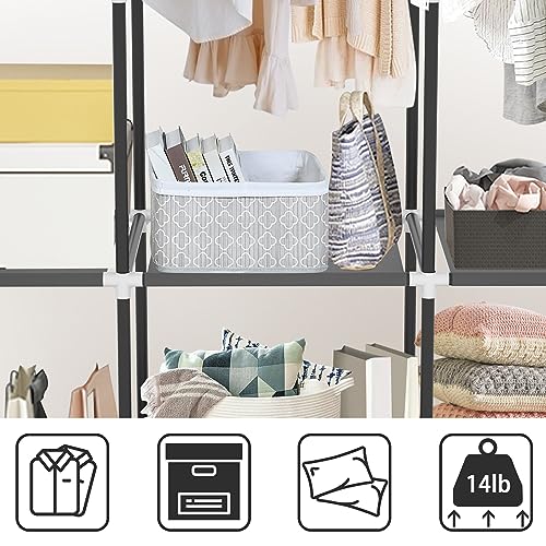 LOKEME Portable Closet, Portable Closets for Hanging Clothes with 3 Hanging Rods and 6 Storage Shelves and 4 Side Pockets, Black Wardrobe Closet