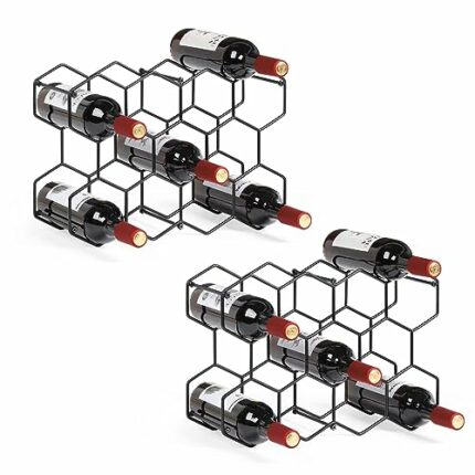 Set of 2 3-Tier Stackable Wine Racks 14 Bottle Freestanding Metal Wine Bottle Rack, Tabletop Wine Holder Stand for Cabinet, Pantry, Wine Bottle S