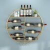 EYLINK Metal Gold Wine Bottle Holder Wall Mounted Display, Wine Racks Wall Hanging Mounted Wine Champagne Glass Goblets Stemware Rack Holder, Rou