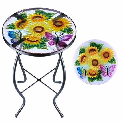 MUMTOP Small Garden Table - Outdoor Garden Table, Patio Side Table, Round Garden Table, Small Coffee Table, Sunflower Garden Table, Plant Flower
