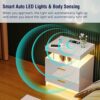 OUTDOOR DOIT Smart Nightstand with Wireless Charging Station/USB Port, White High-Gloss Storage Bedside Table, Night Stand has 2 Drawers,Body Sen