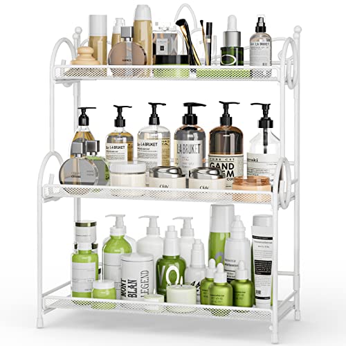 EKNITEY Bathroom Countertop Organiser Storage - Kitchen Counter Spice Rack 3 Tier Countertop Organiser for Makeup, Perfume, Cosmetics Black