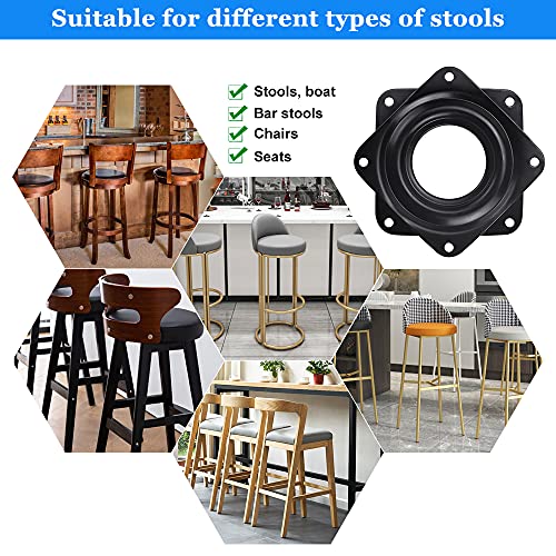 STCRERAG 4 PCS Square Rotating Swivel Plate Black Lazy Susan Turntable Bearing Bar Stool Swivel Plate Replacement 360 Degrees Rotating Tray with