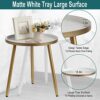 AOJEZOR Round Side Table, Metal End Table, Nightstand/Small Tables for Living Room, Accent Tables Cheap, Side Table for Small Spaces (White & Gol