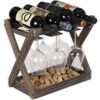 DISHENGZHEN 4 Bottles Wooden Wine Rack for Bottles, Free Standing Wine Storage Holder with Glass Rack, Free-Standing Water Bottle Holder for Kitc