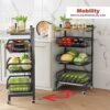 UMDONX Vegetable Storage Rack,kitchen Trolley,Vegetable Trolley on Wheels,4 Tier Kitchen Vegetable Storage Trolley Black Metal 15.4"*12.2"*34.44"
