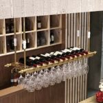 Wrought Iron Hanging Cup Holder Fashion Creative Wine Glass Rack Bar Counter Upside Down Personality J1111, PIBM, Gold, 120 * 30cm