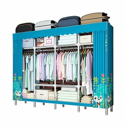JYDQM Wardrobe Simple Cloth Wardrobe Full Steel Frame Thickening Bold Detachable Double Hanging Wardrobe Fabric Home