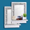 Aeveco Silver Wall Mirror with Shelf, Dimention11x15 inch, Crystal Crush Diamond Mirror Decor for Vanity or Living Room, Sparkling Home Decor
