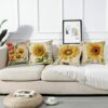 4 Sets Flower Cushion Covers Decorative Throw Pillow Cover Square Pillowcase for Home Bed Sofa Car Outdoor Garden Decor 45 x 45cm (18x18, Sunflow
