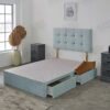 Plush Divan Bed Base With Deluxe Cube Headboard | Storage Drawers Available (Green Plush, 4.0FT Small Double - 4 Drawers)