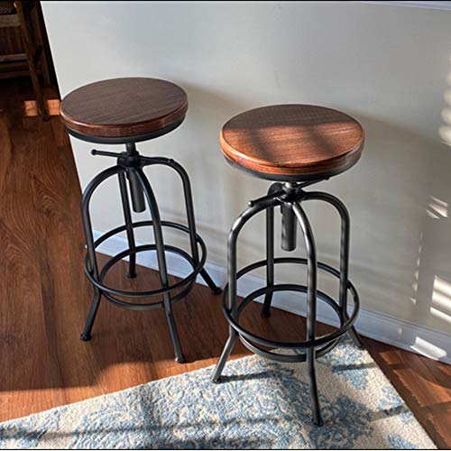 BOKKOLIK Set of 2-Industrial Bar Stool-Retro 28-34inch Swivel Stools-Extra Tall Kitchen Chair-Bar Counter Height Adjustable-Fully Welded (Black 2