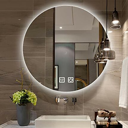 SkiPdr Smart Bathroom Mirror with Threecolor Adjustable Light, Led Backlit round Wall Mounted Vanity Lighted Makeup Diameter: 50 Cm, 60 Cm, 70 Cm