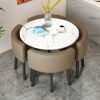 Kitchen Table and Chairs for 4, 5-Piece Compact Dining Room Table Set，DI 31/35.4INCH Faux Marble Pattern Top and 4 PU Leather Upholstered Seat, M