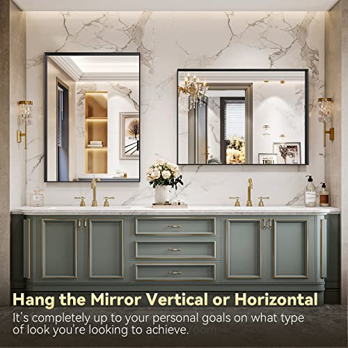 Brightify Black Bathroom Vanity Mirror for Wall, 22x30 inch Black Mirrors for Bathroom, Metal Framed Mirror Wall Mounted for Farmhouse Bedroom En