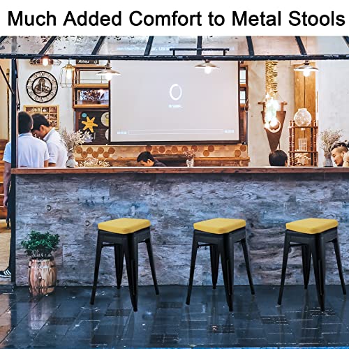 BUYUE Enhanced Anti-Slip Magnetic Bar Stool Cushion 1 Piece, Luxury PU Leather Waterproof Small Seat Cushion for Café Bistro Stackable Metal Stoo