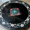 Gifts And Artefacts 42 x 42 Inches Black Round Shape Marble Dining Table Top Multicolor Gemstone Inlay Work Kitchen Table