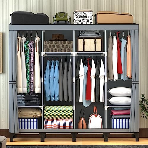 LOEFME Canvas Wardrobe, Four-column Portable Wardrobes for Bedroom, 165 * 45 * 175 cm New Base Design Fabric Wardrobe, Large Storage Space Foldab