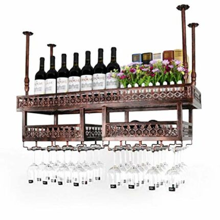 PIBM Kitchen Wine Rack Upside down Home Bar Creative Goblet Rack Hanging European Wine Cabinet Assembly Wine Rack J111, Bronze , 120*31cm