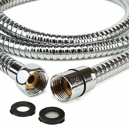 H&S Stainless Steel Shower Hose with 2 Washers - 1.75m (69”) - Extra Long Universal Replacement Hose with Chrome Finish - Anti Kink & High Flow F