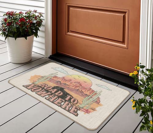 Lacosu Retro Western Wild West Road to Nowhere Sunset Cactus Door Mat Doormat,17"X30" Decorative Home Indoor Outdoor Patio Entry Door Mat, Wester