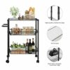 YXBDN 3 Tier Kitchen Trolley Rolling Storage Cart Serving Trolley With Handle Black Iron Bathroom Shelf