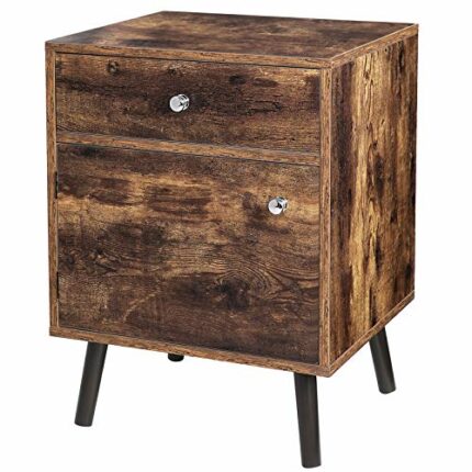 VASAGLE Side, End Table, Nightstand with 1 Drawer and 1 Storage Cabinet, Pine Wood Legs, Durable, for Bedroom, Living Room, Office, Rustic Brown