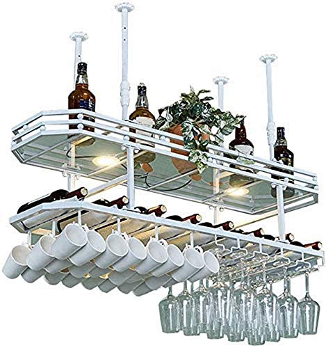 MiroDo Household Wine Shelf Cup Holder- Adjustable Height Ceiling Mounted Hanging Wine Bottle Holder Metal Wine Glass Rack Goblet Stemware Racks