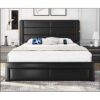 WALNUT Queen Upholstered Bed Frame with 3 Storage Drawers and Built-In USB