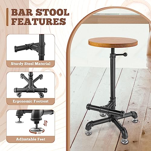 AA Products Industrial Bar Table & Stools Sets, 23.6" Dia Swivel Round Wood Adjustable Height Bar Table and Chairs Set for Party Bistro Cafe Cock