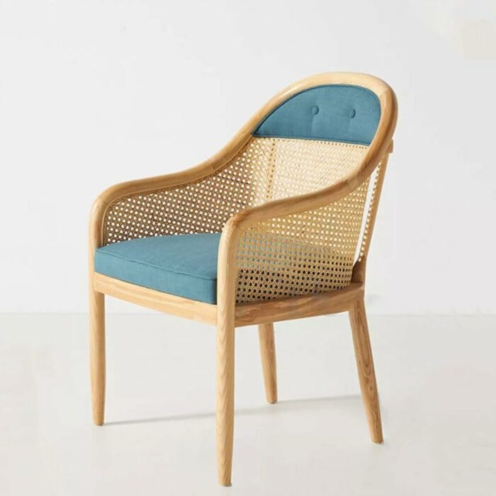 LUKEO Office Kitchen Arm Dining Chair Rattan Outdoor Restaurant Ergonomic Chair Wooden Party Furniture